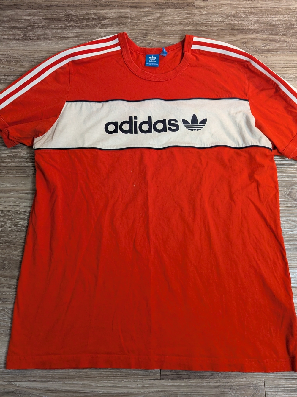 Adidas Red Tee with Cream Chest Panel and Black Logo XXL